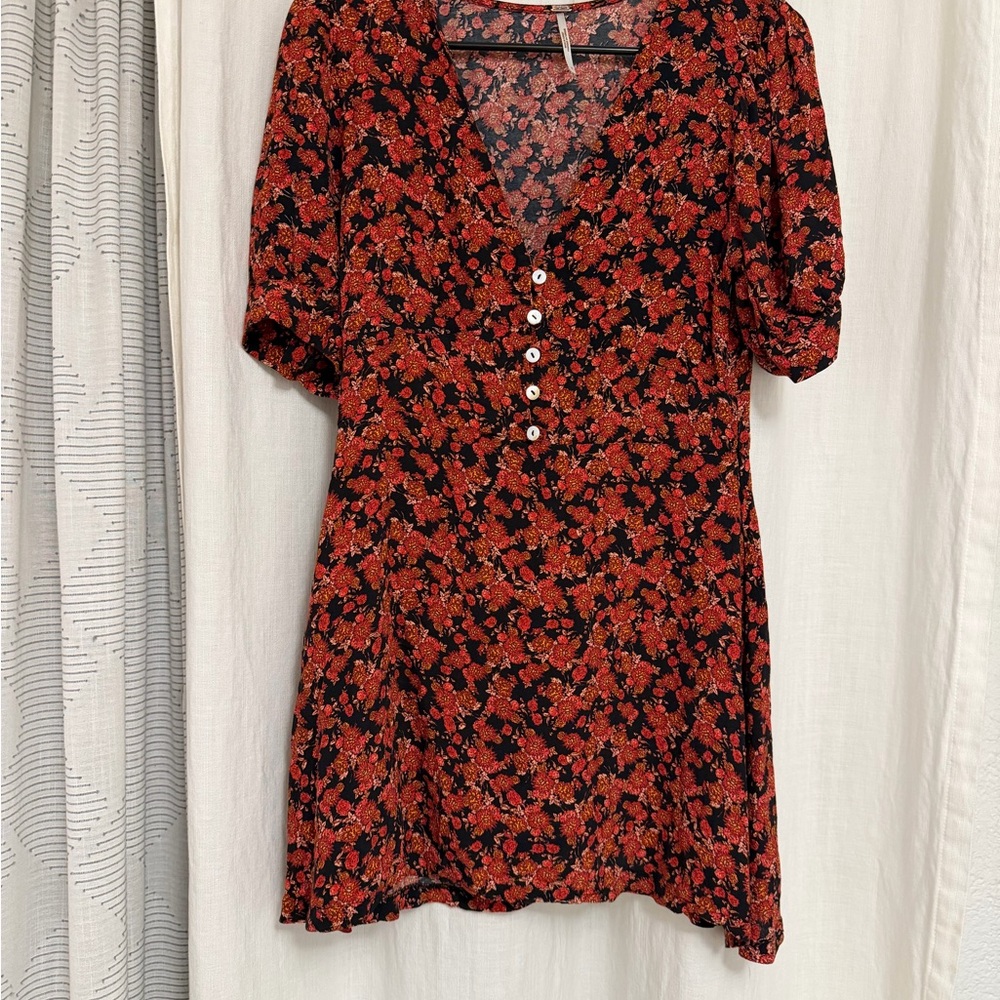 Free people  Red and Black Floral Mini Dress